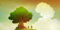 Artwork of the hill with the big tree, used on the Pokémon Super Mystery Dungeon Main Menu and the Wonder Mail menu.